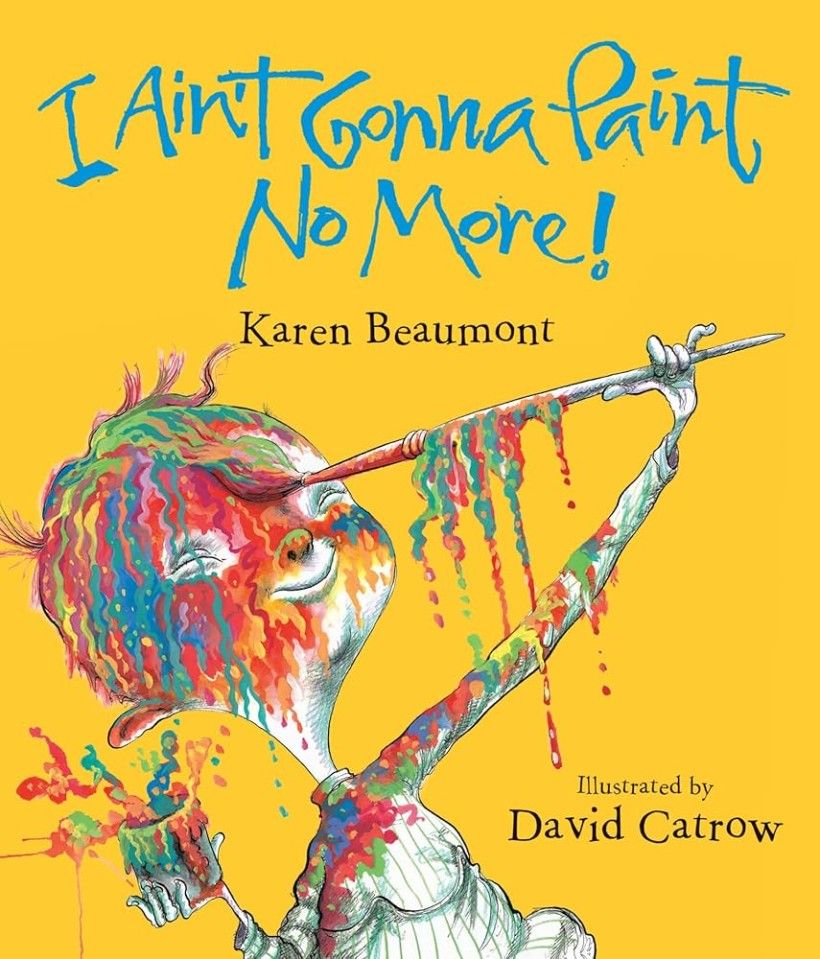 Cover of an illustrated children's book, with a child playing with paint