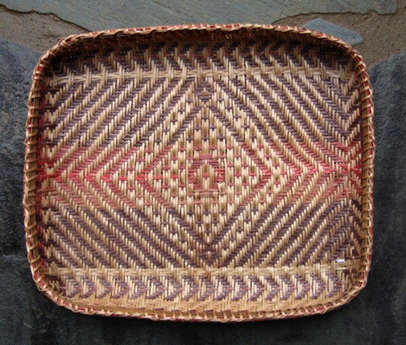 Credit: Natural dyed, rivercane basket in "Noonday Sun" pattern, by Peggy Brennan (Cherokee Nation). Uyvsdi, Public domain, via Wikimedia Commons. https://commons.wikimedia.org/wiki/File:Rivercane_basket_peggy_brennan.jpg Red and brown woven basket