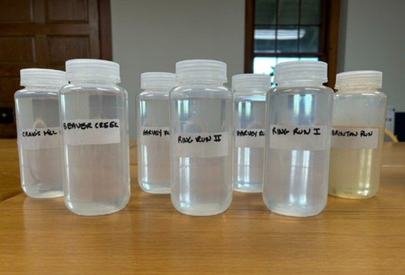 labeled bottles of water taken for testing