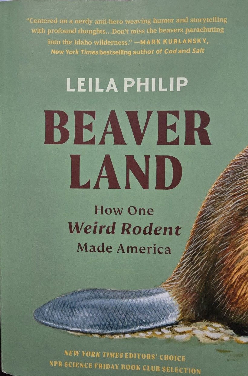 Illustrated book cover with a beaver tail on it