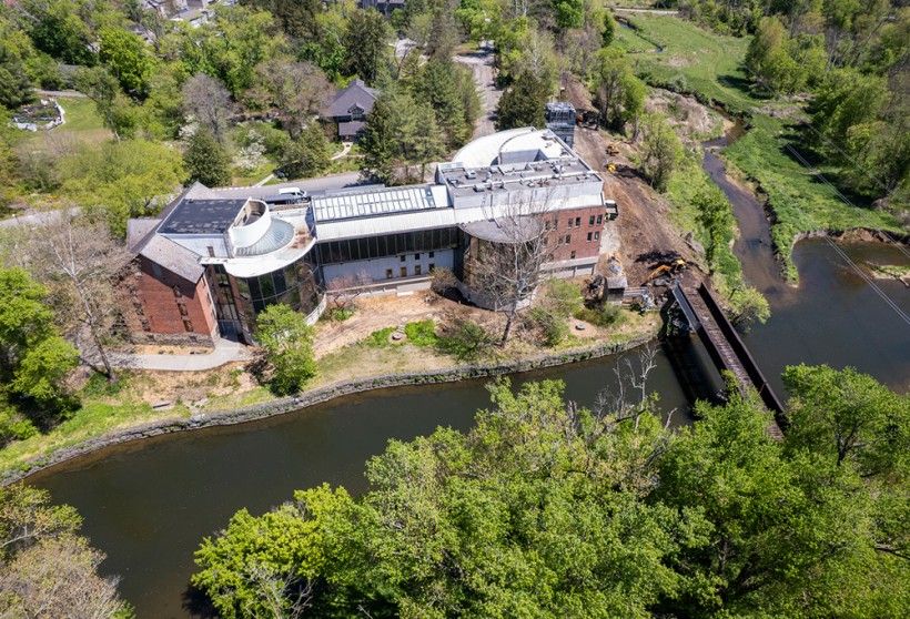 aerial view of construction of the High Trail on Brandywine's campus