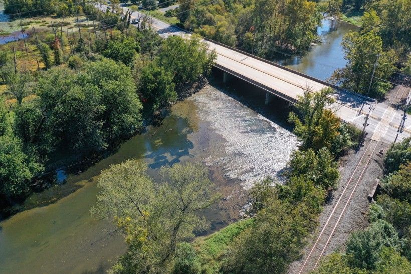 Aerial view of Hoffman's Mill dam removed. Photo by courtesy of Ramboll.
