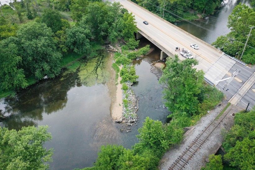 Aerial view of Hoffman's Mill dam. Photo by courtesy of Ramboll.
