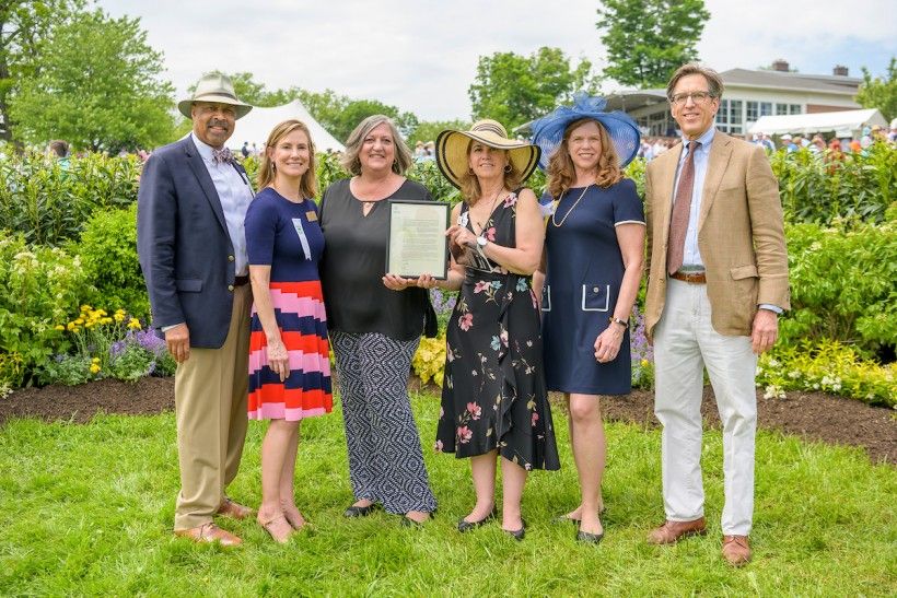 Pictured L-R: Chester County Commissioners Terence Farrell, Michelle Kichline and Kathi Cozzone with Brandywine Conservancy’s Ellen Ferretti, Virginia Logan and Morris Stroud. Photo by Jim Graham.