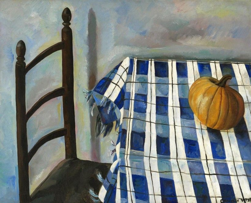 Carolyn Wyeth (1909 - 1994), Betsy's Pumpkin, 1935, oil on canvas, 31 3/8 × 39 1/2 in. Gift of Mr. and Mrs. Andrew Wyeth, 1985