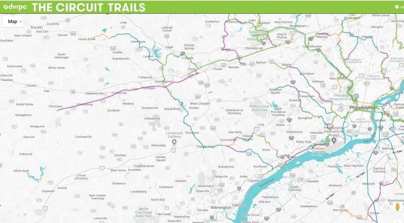 The Brandywine Creek Greenway represents the western-most extent of the Circuit Trails regional trail network of the Greater Philadelphia region. Map of Circuit Trails