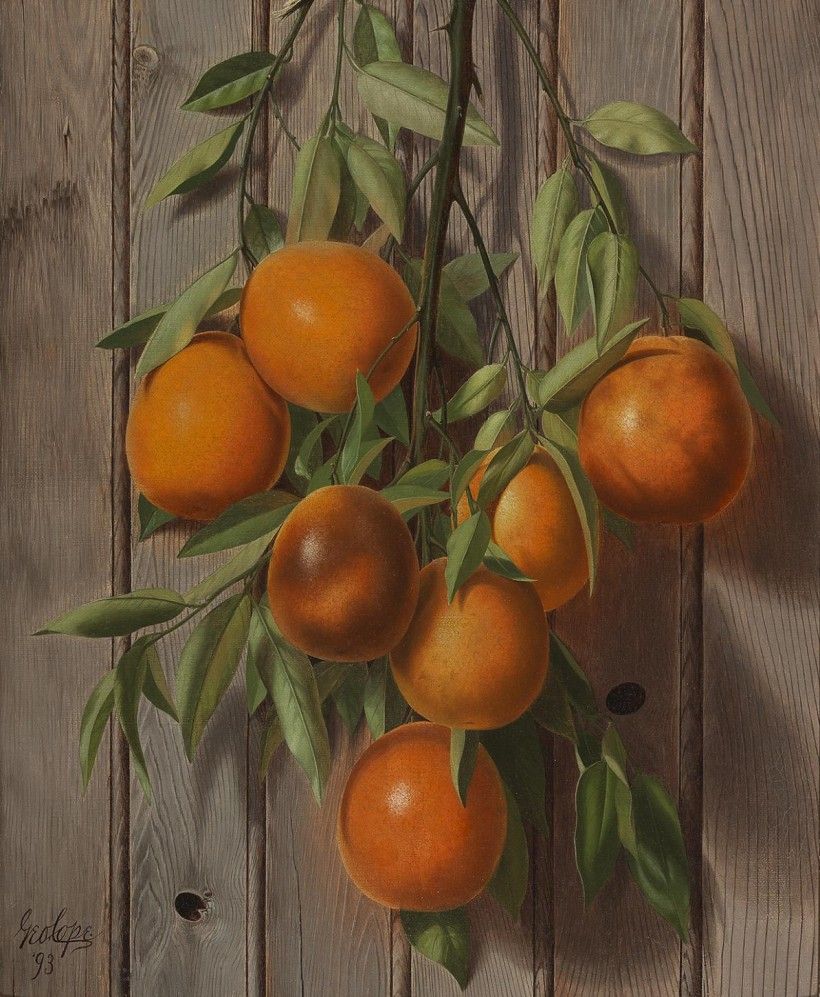 George Cope (1855 - 1929), Oranges, 1893, oil on canvas, 16 × 20 in. Special purchase by Museum Volunteers' Cookbook Committee, 1990 George Cope (1855 - 1929), Oranges, 1893, oil on canvas, 16 × 20 in. Special purchase by Museum Volunteers' Cookbook Committee, 1990