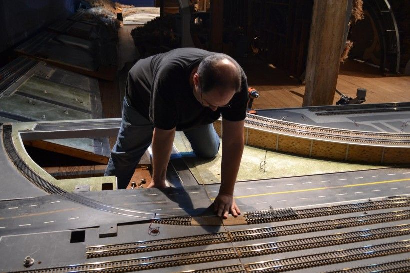 Dave Jensen hard at work assembling this year’s train display. 