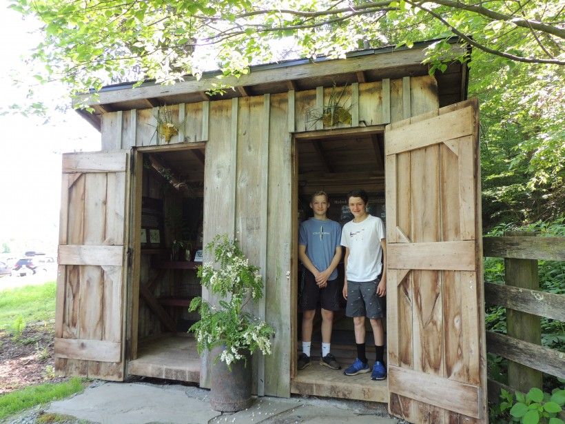 Visitors at the new Passive Environmental Education Center at the Laurels Preserve