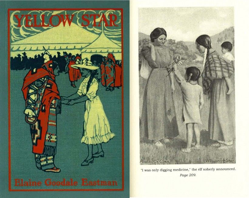 Illustrated by Angel De Cora, "Yellow Star" by Elaine Goodale Eastman (1911) tells the story of Yellow Star, an Ojibwa girl who struggles to fit in while attending a mainstream boarding school in New England.