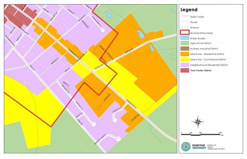 Combined portions of the new Honey Brook Borough and Township zoning maps. 