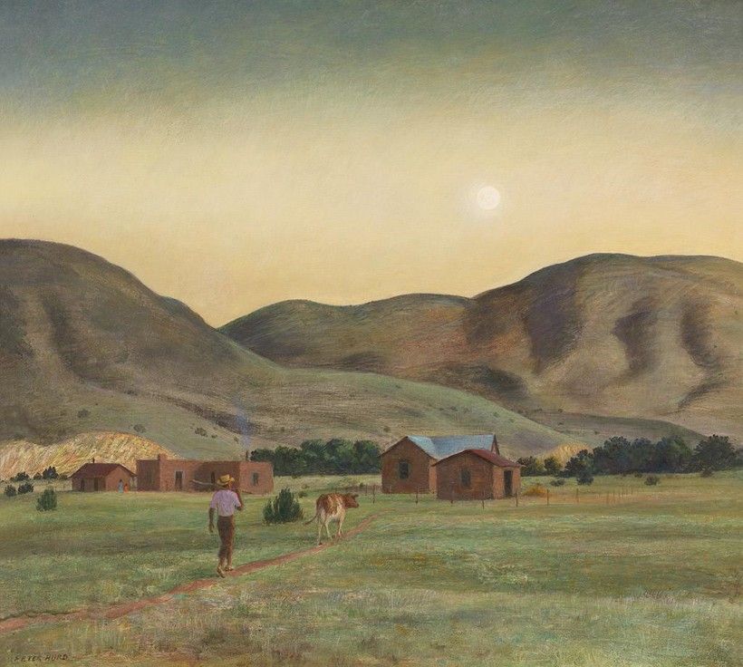 Peter Hurd (1904 - 1984), A Summer Evening, 1968, tempera on panel, 23 × 25 15/16 in. Gift of Mr. and Mrs. Andrew Wyeth, 1985, 85.10.81. © artist, artist's estate, or other rights holders Peter Hurd (1904 - 1984), A Summer Evening, 1968, tempera on panel, 23 × 25 15/16 in. Gift of Mr. and Mrs. Andrew Wyeth, 1985, 85.10.81. © artist, artist's estate, or other rights holders