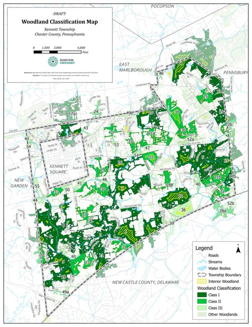 A recent map showing the results of a woodland classification project for Kennett Township.