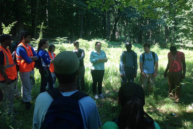 Michele Gandy explains the importance of GPS and data collection in land management. ©Anmy Nguyen (The Nature Conservancy)