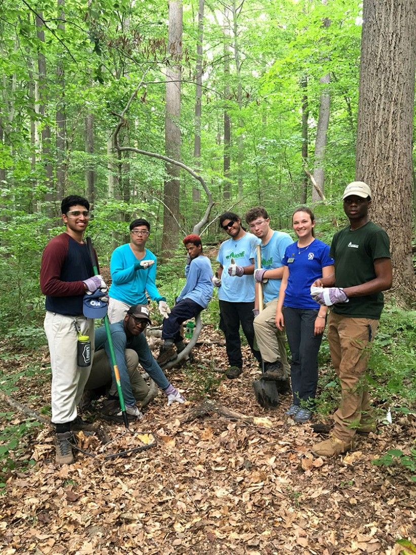 The interns clear away trash and invasive species at First State. © Nora Reynolds (National Park Service)