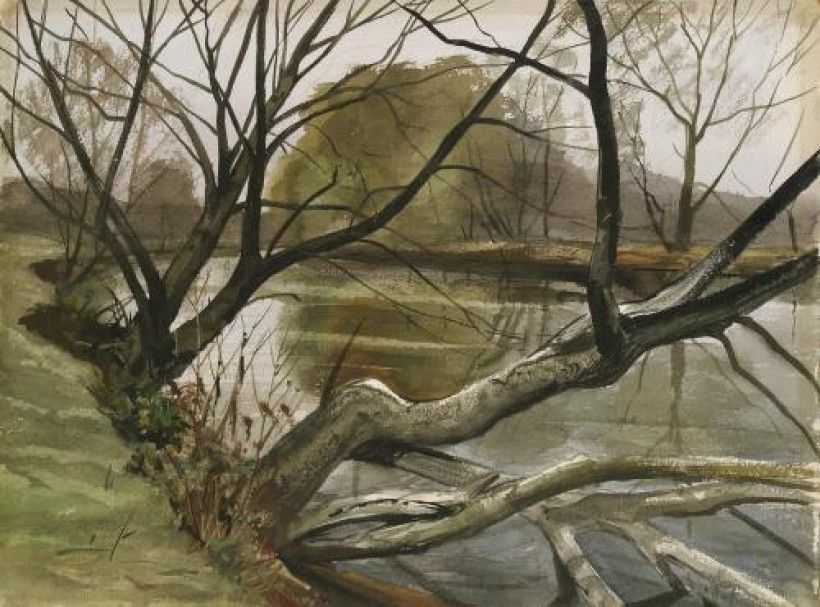 John W. McCoy, Brandywine River Landscape, ca. 1950. Watercolor on paper, 21 × 28 in. Gift of Mrs. Richard F. Corroon, 1982