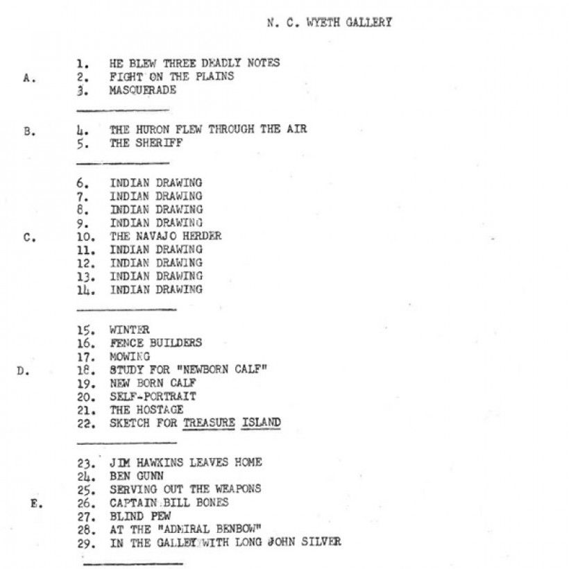 List of works in the first exhibition in the N.C. Wyeth Gallery Diagram of N.C. Wyeth Gallery first exhibition
