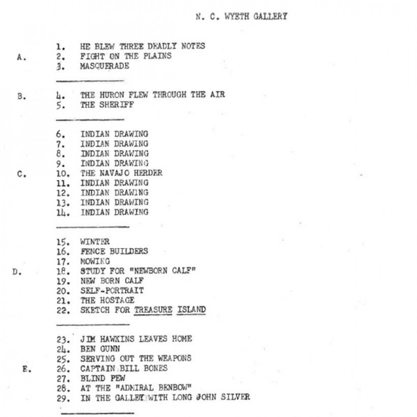 Diagram of N.C. Wyeth Gallery first exhibition