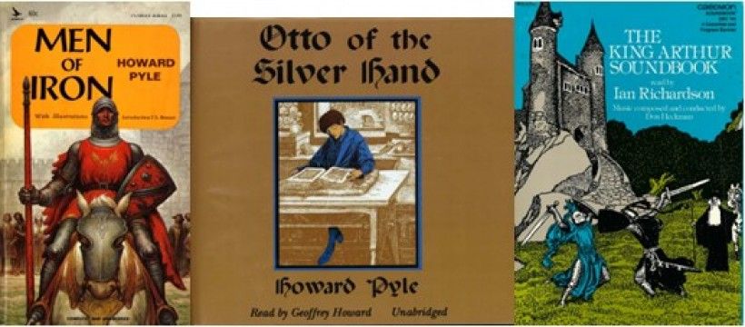 Examples of later editions of Howard Pyle’s medieval novels. The first is a paperback published in 1965, the second is a 2001 audiobook on CD, and the third is an audiocassette published in 1979.