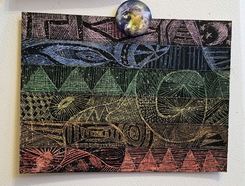 Rainbow colored Pride Flag design made using scratch art