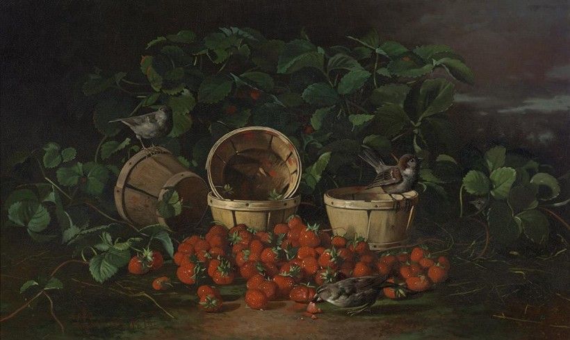 Edward Chalmers Leavitt (1842 - 1904), Still Life with Strawberries and Sparrows, 1880, oil on canvas, 22 × 36 1/4 in. Purchased with the Museum Volunteers’ Fund, 2008