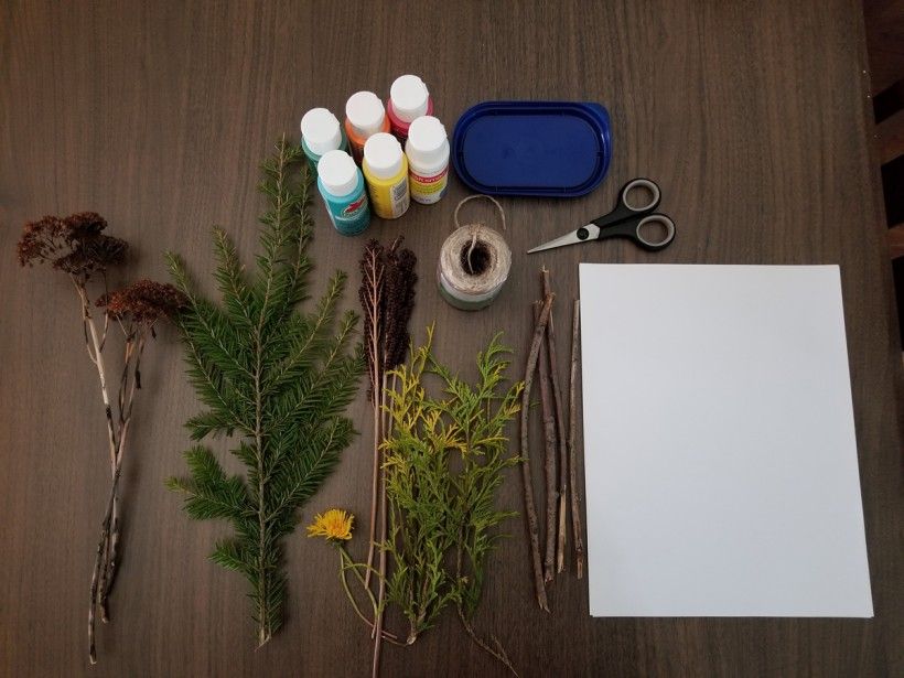 Gather your supplies to create nature paint brushes