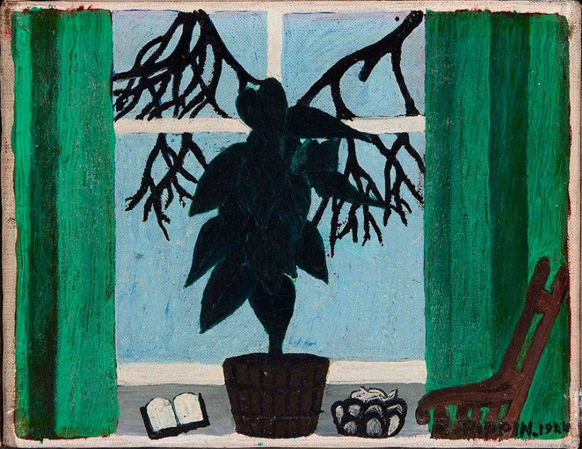 Horace Pippin, Potted Plant in a Window, 1943, oil on fabric 