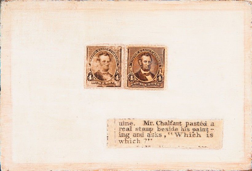 Jefferson David Chalfant (1856-1931), Which is Which?, ca. 1890-93, oil on panel with printed paper, 3 5/8 x 5 3/8”. Gift of Mr. and Mrs. Richard M. Scaife and the Allegheny Foundation, 1997.