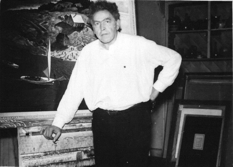 N. C. Wyeth in his Chadds Ford studio with Island Funeral on the easel, ca. 1939. Photo by Edward J. S. Seal, Walter and Leonore Annenberg Research Center, Brandywine River Museum of Art N. C. Wyeth in his Chadds Ford studio with Island Funeral on the easel, ca. 1939. Photo by Edward J. S. Seal, Walter and Leonore Annenberg Research Center, Brandywine River Museum of Art