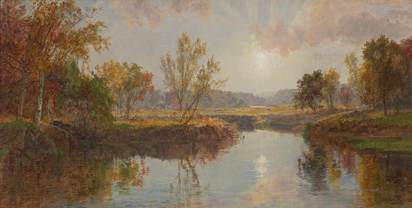 Jasper Cropsey, Autumn on the Brandywine River, 1887. Oil on canvas, 10 7/8 × 20 3/4 in. Purchased with Museum funds, 1981