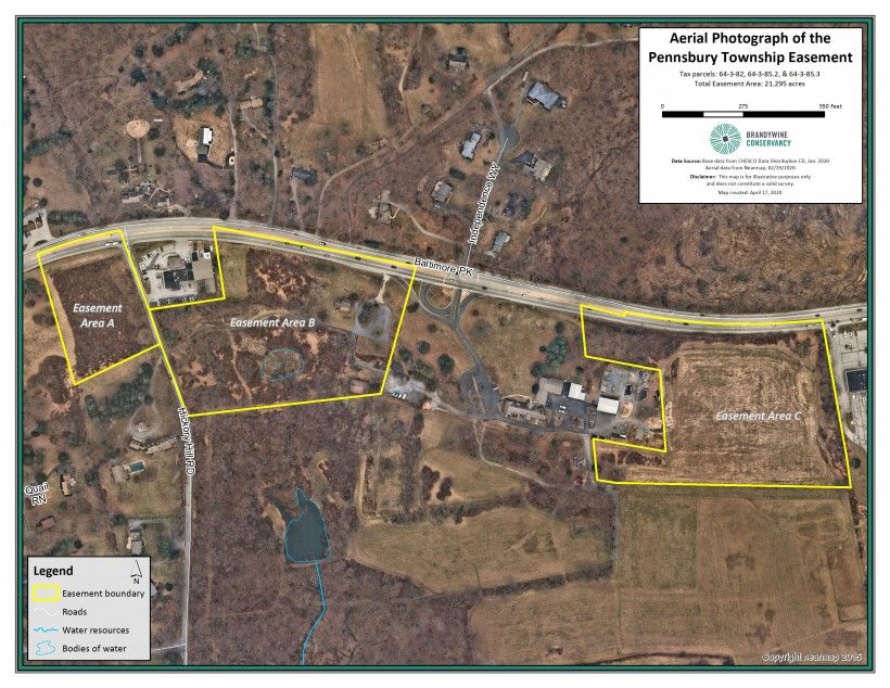 Nearmap high resolution aerial photography monitoring map of the Pennsbury Township Conservation Easement.