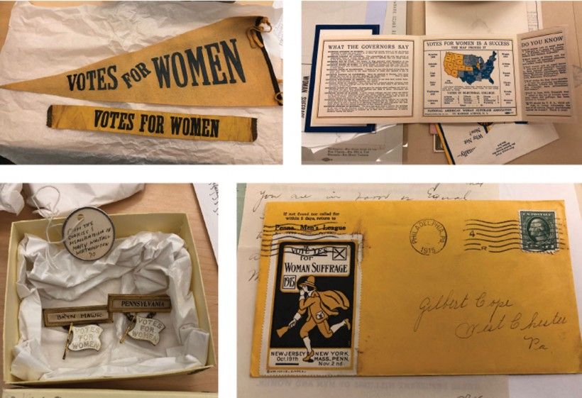 Women’s suffrage ephemera, part of the Votes for Women exhibition at the Brandywine River Museum of Art in 2020