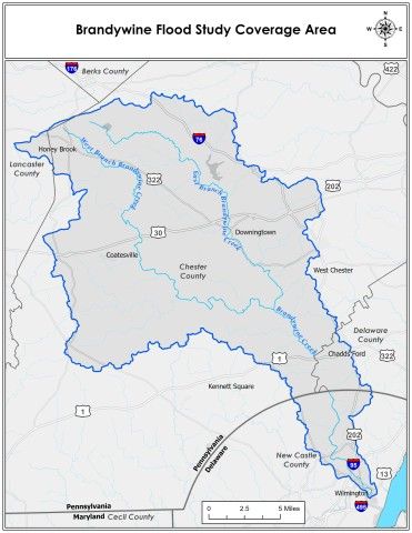 Map of Brandywine Flood Study coverage area Map of Brandywine Flood Study coverage area