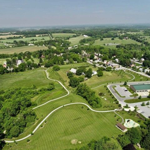 An aerial view of a rural township