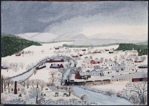 Anna Mary Robertson “Grandma” Moses (1860-1961), Hoosick Falls in Winter, 1944 Oil on Masonite, 19 ¾ x 23 ¾ inches The Phillips Collection Museum