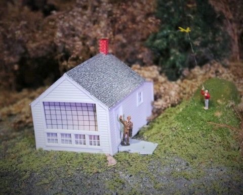 Nicky Wyeth &amp; Andrew Wyeth waving from his studio door in our A Brandywine Christmas train display