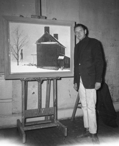 Andrew Wyeth in studio with Tenant Farmer, ca. 1961