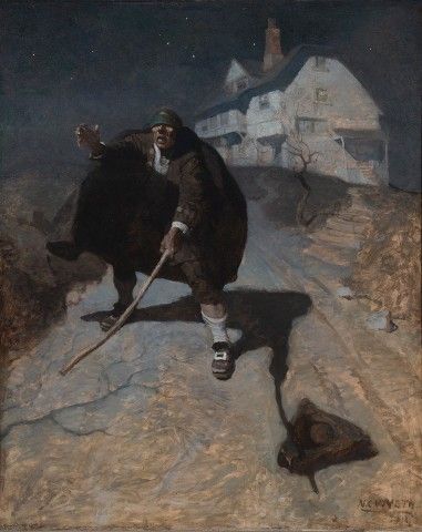 N. C. Wyeth, Tapping up and down the road in a frenzy, and groping and calling for his comrades, 1911, Oil on canvas.