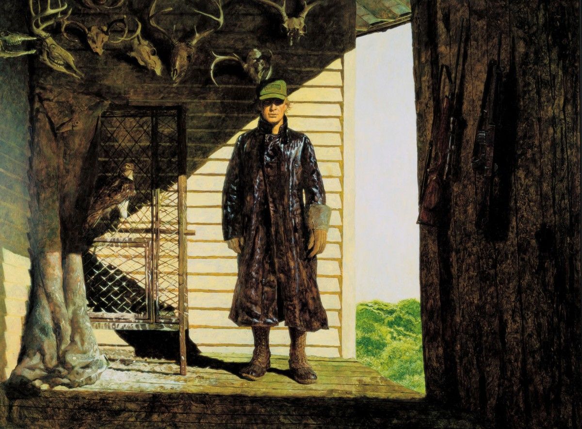 Jamie Wyeth (b. 1946), Bean Boots, 1985, oil on panel, 37 x 50 in. Farnsworth Art Museum, Rockland, Maine. Gift of the Cawley Family, 2001.29.1 