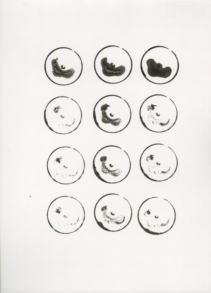 sTo Len, Caps #1, 2022, Gomitaku mono print on paper, sumi ink, 17" x 14", Courtesy of the Artist 
