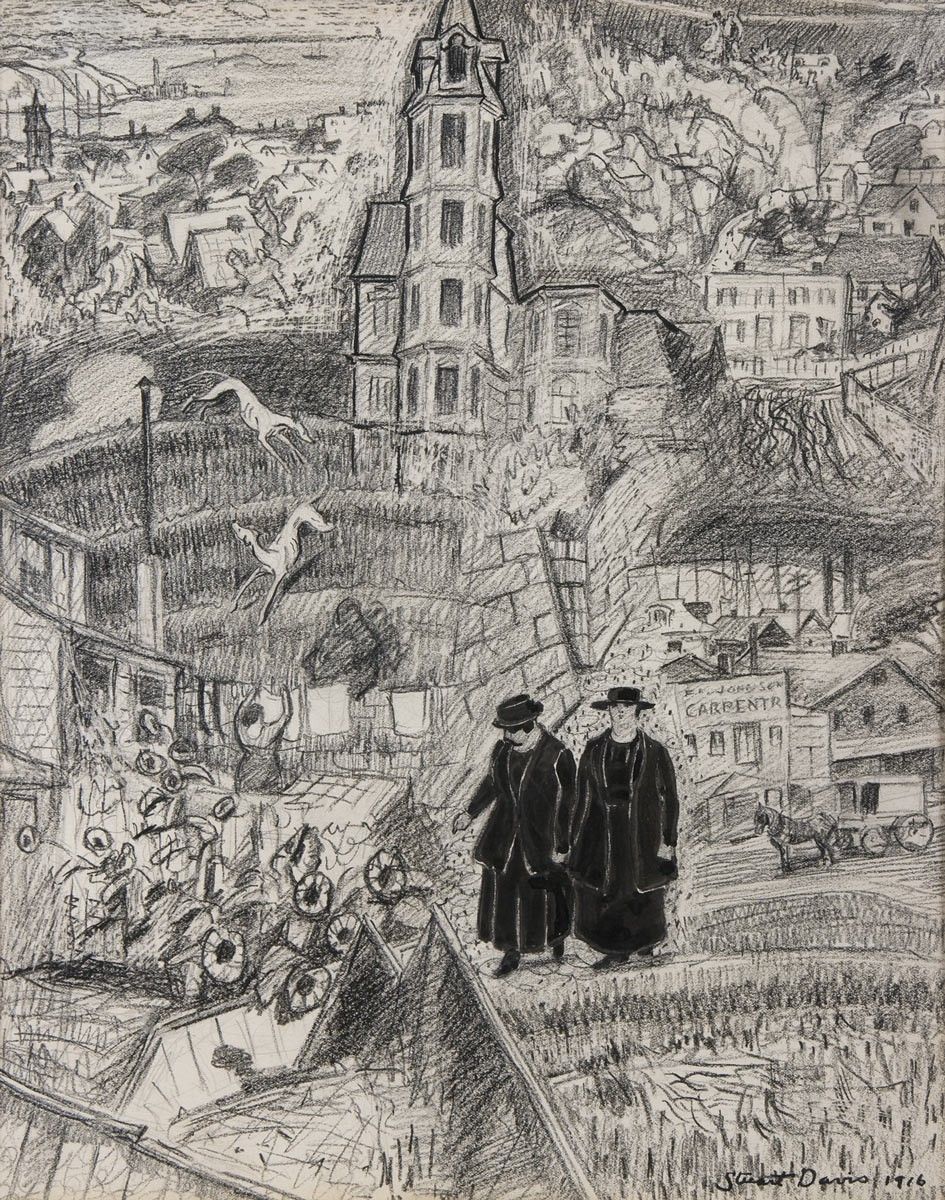 Stuart Davis (1892-1964), Gloucester Terraces, 1916. Crayon, ink on paper, 18 1/2 14 1/2 in. Cape Ann Museum, Museum Purchase, 2000