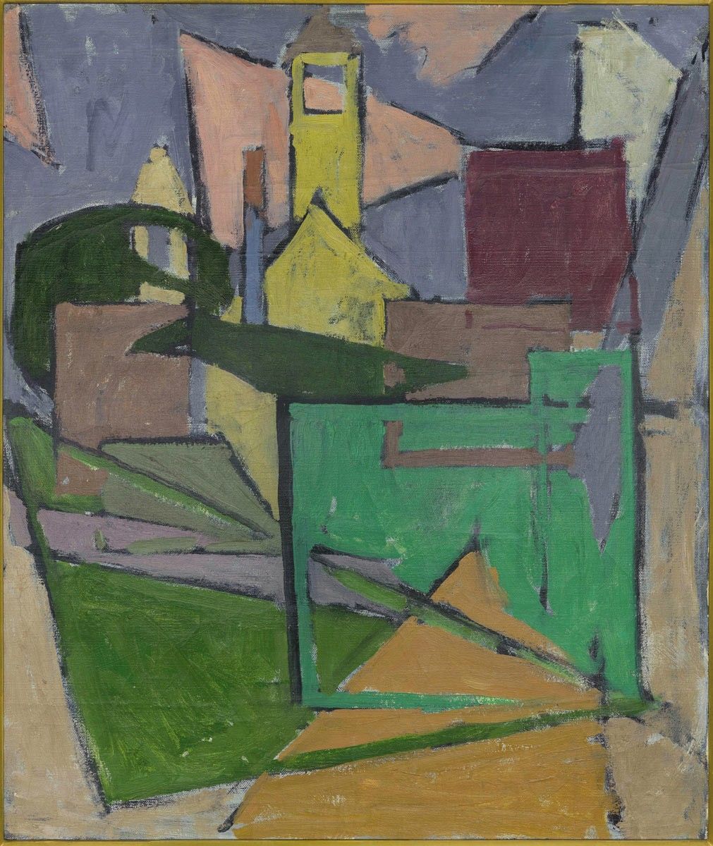 Stuart Davis (1892-1964), Sketch—Church Tower, 1916. Oil on canvas, 23 1/8 x 19 1/8 in.  Cape Ann Museum, Gift of Mary Craven, 2025