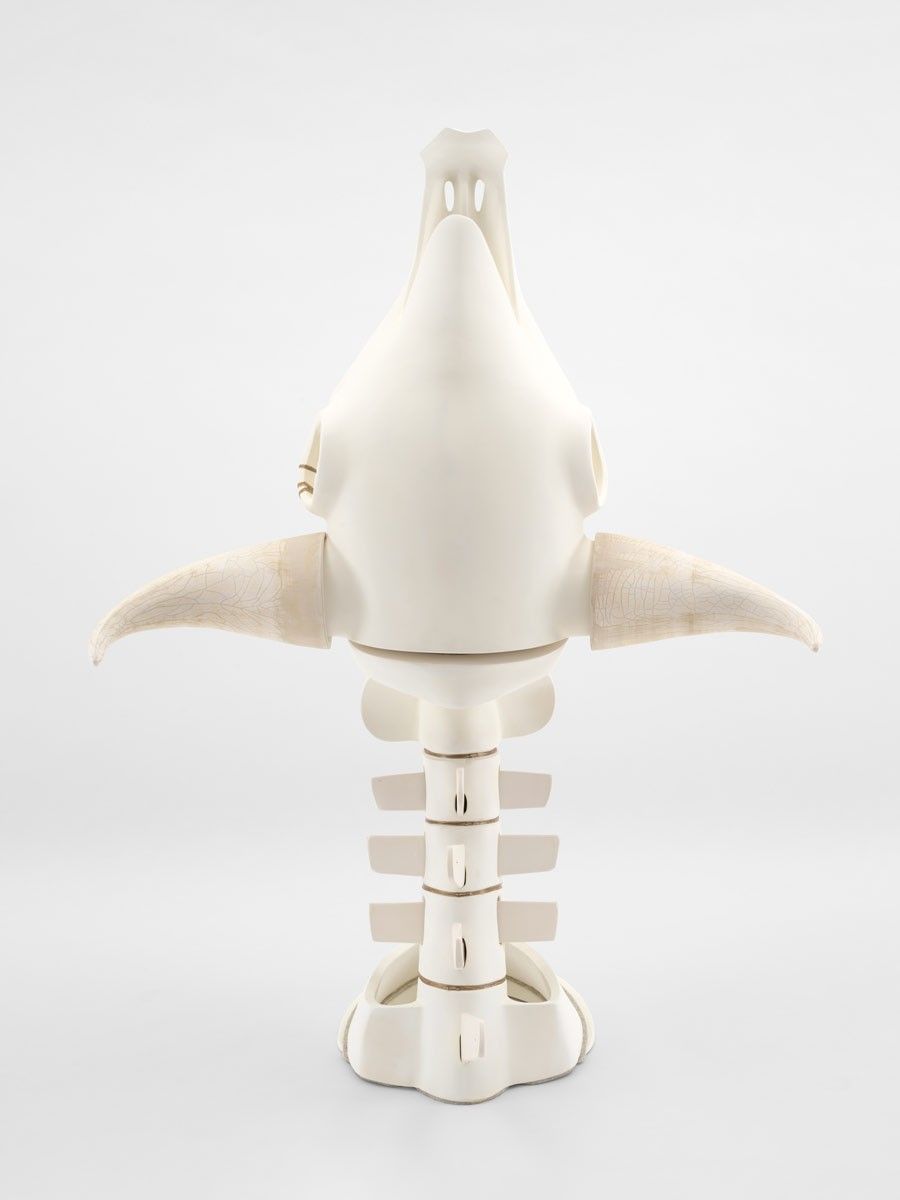 Cannupa Hanska Luger, Found(n)ation, 2022. Ceramic, mixed media, 51 x 31 x 20 in. © Cannupa Hanska Luger. Courtesy of the artist and Garth Greenan Gallery, New York.
