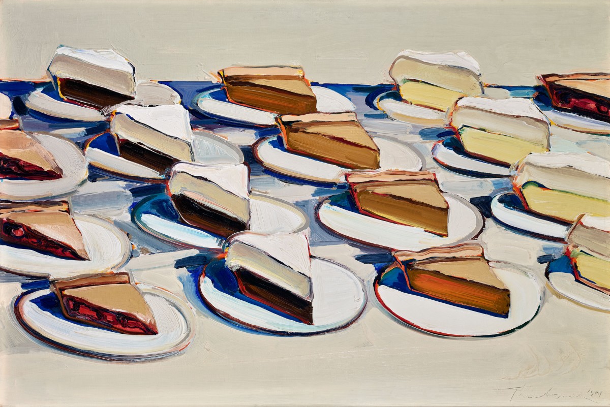 Wayne Thiebaud, Pies, Pies, Pies, 1961. Oil on canvas, 20 x 30 in. Crocker Art Museum