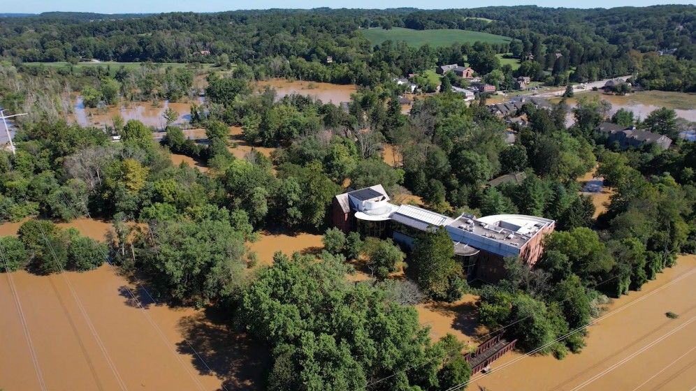 drone shot of flood waters