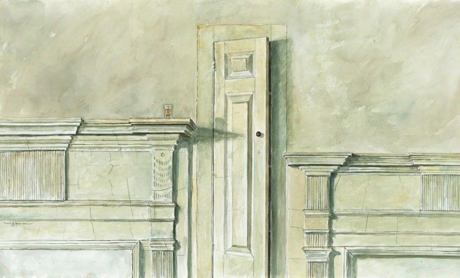 Karl J. Kuerner (b. 1957), Caught in Between, 2001. Watercolor on paper, 21 x 35 in. Collection of Mr. Martin O’Rourke
