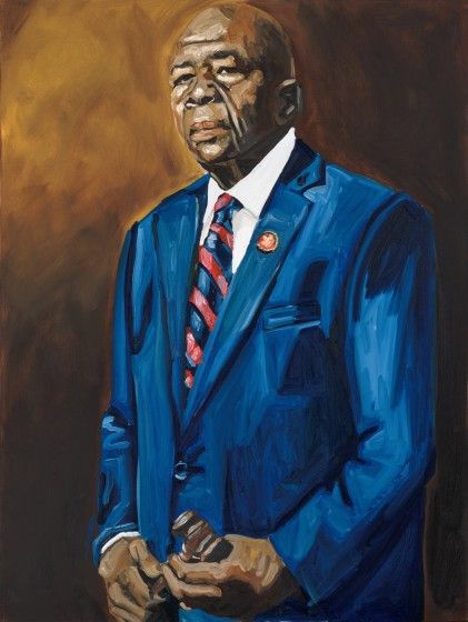 Jerrell Gibbs (b. 1988), Portrait of Elijah Cummings (first version), 2021, oil on canvas, 60 x 48 in. Collection of the artist
