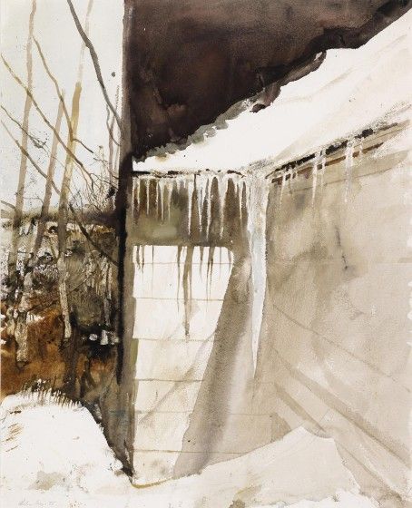 Andrew Wyeth, Icicles, 1982   Watercolor, 23 ⅝ x 18 ⅝ in. Collection of the Wyeth Foundation for American Art, B2623. © 2025 Wyeth Foundation for American Art/Artists Rights Society (ARS), New York