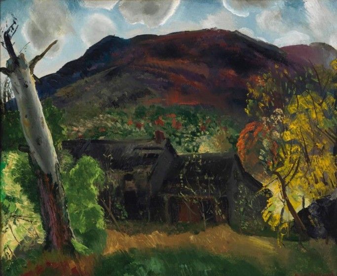 George Wesley Bellows (1882–1925), Blasted Tree and Deserted House, 1920. Oil on panel, 28 x 32 in. Purchased with Museum Funds, 2023