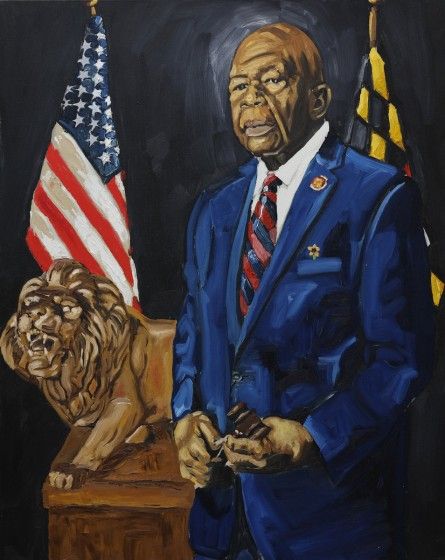 Jerrell Gibbs (b. 1988), Portrait of Elijah Cummings (first version), 2021. Oil on canvas, 60 x 48 in. Collection of the artist
